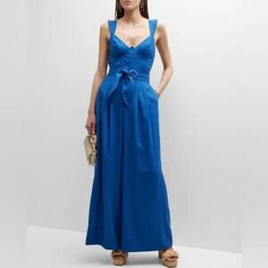 Farm Rio Wide-Leg Belted Linen Viscose Blue Jumpsuit  XL